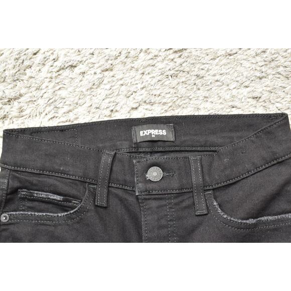 Express Black Skinny Mid Rise Jeans Cotton Blend Size 0 Zip Solid - Picture 6 of 7